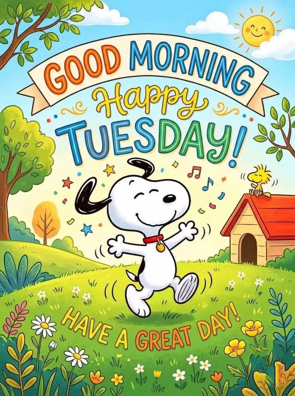 May be a doodle of text that says 'GOOD নভ Happy ২. MORNING TUESDAY! M/ IN/ 줄 an HAVE A GREAT DAY! ١// あの'