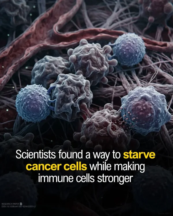May be an image of text that says 'Scientists found a way to starve cancer cells while making immune cells stronger' May be an image of text that says 'Scientists found a way to starve cancer cells while making immune cells stronger'