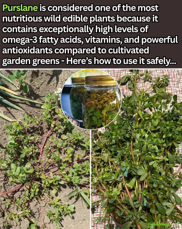 May be an image of text that says 'Purslane is considered one of the most nutritious wild edible plants because it contains exceptionally high levels of omega-3 fatty acids, vitamins, and powerful antioxidants compared to cultivated garden greens Here's how to use it safely...  I 酒泉 gardeningsoul oul'