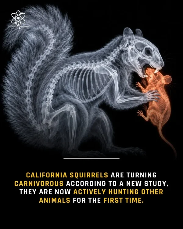May be an image of text that says 'CALIFORNIA SQUIRRELS ARE TURNING CARNIVOROUS ACCORDING TO A NEW STUDY, THEY ARE NOW ACTIVELY HUNTING OTHER ANIMALS FOR THE FIRST TIME.'