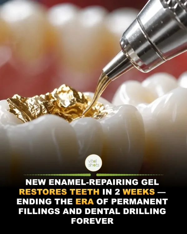 May be an image of text that says 'vital shots NEW ENAMEL AMEL-REPAIRING GEL RESTORES TEETH IN 2 WEEKS- ENDING THE ERA OF PERMANENT FILLINGS AND DENTAL DRILLING FOREVER'
