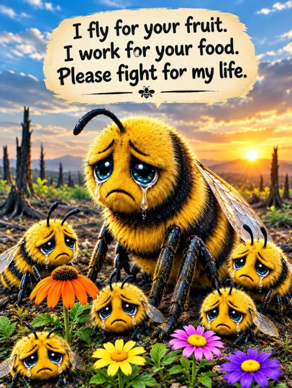 May be an image of text that says 'I fly for your fruit. I work for your food. Please fight for my life.'