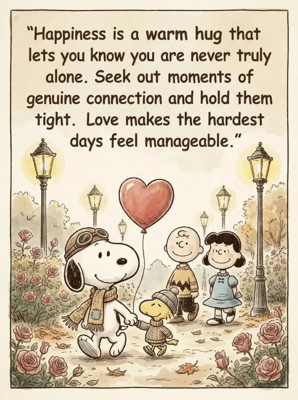 May be a doodle of ‎heart and ‎text that says '‎Happiness is a warm hug that lets you know you are never truly alone. Seek out moments of genuine connection and hold tight. Love makes the hardest days feel manageable. them ب‎'‎‎