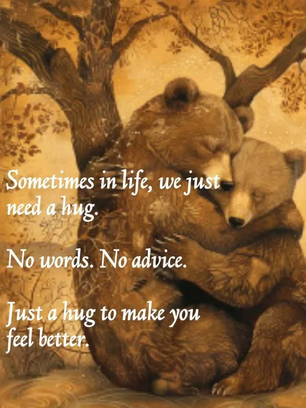 May be a doodle of text that says 'Sometimes in life, we just need a hug. No words. No advice. Just a hug to make you feel better.'