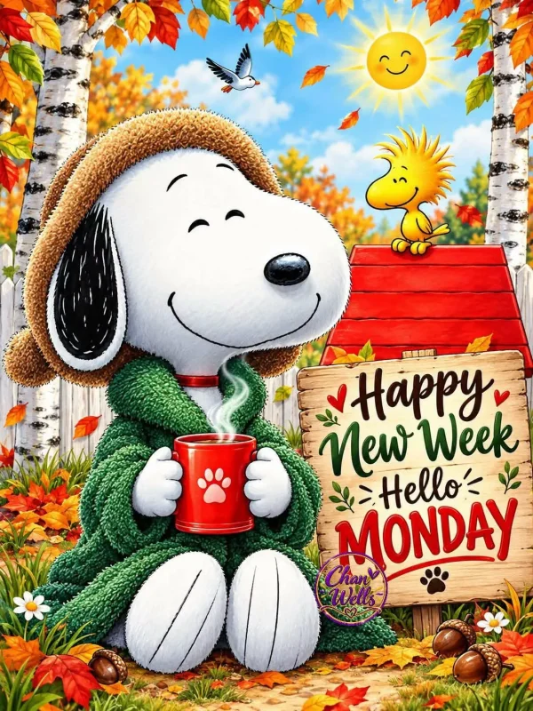 May be an image of text that says 'Happy. 商印 画脂番價 New Week Hello's MONDAY han Wells'