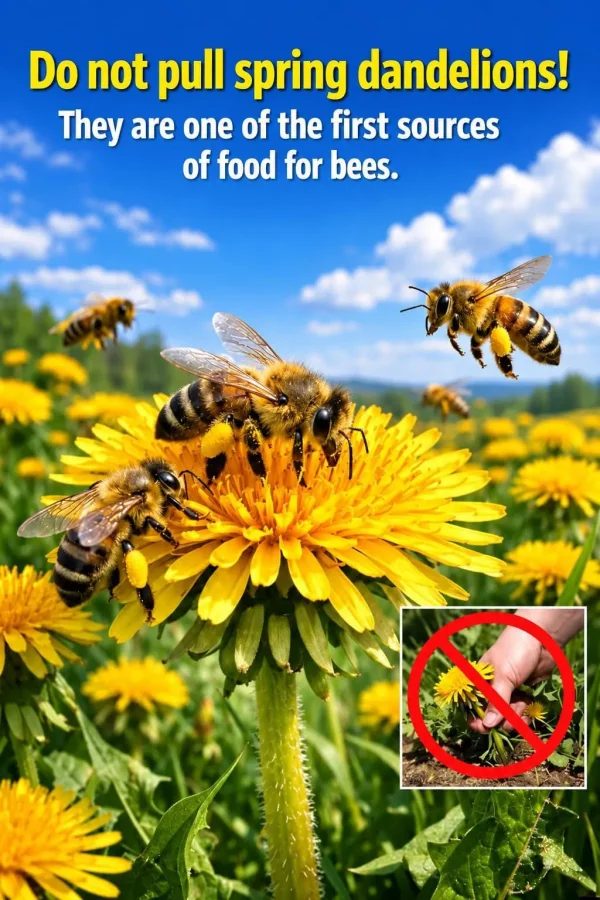 May be an image of text that says 'Do not pull spring dandelions! They are one of the first sources of food for bees.'