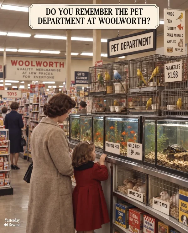 May be an image of newsstand and text that says 'DO YOU REMEMBER THE PET DEPARTMENT AT WOOLWORTH? BIRDS FISH TURTLES SMALLANIMALS ANIMALS SMALL SUPPLIES PET DEPARTMENT WOOLWORTH QUALITY ALOWNERCHANDISE LOW PRICES MERCHANDISE FOR EVERYONE SUPPLIES STATIONERY MOUSEMARES TOYS PARAKEETS $1.98 TROFICAL FISH GOLDFISH GOLD ISH 19·eacH 19c EACH HAMSTERS Yesterday Rewind HOHИИΙ WHITE MICE DOG Biscauit AOUARHOM 00D FISH RSHFOCO AT TETRA FURINA PURINA FOom'