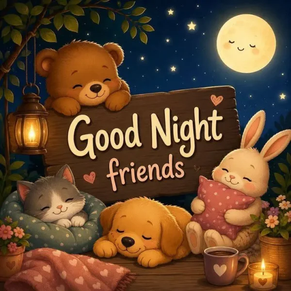 May be an image of text that says 'Good Night friends 楽'